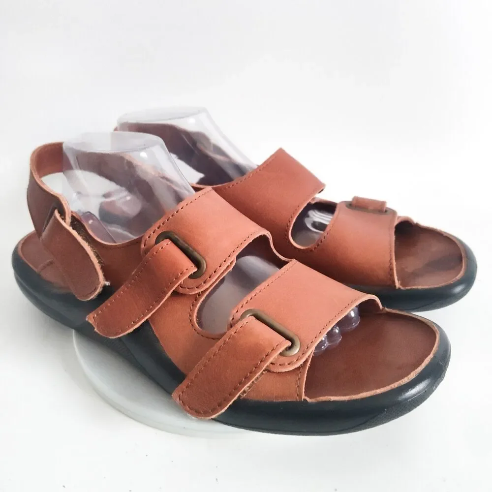 Hammacher Schlemmer Sandals 11.5 - 12 EU Size 46 Walk On Air Leather Strap Brown